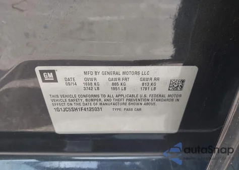 2015 Chevrolet Sonic Lt Auto z USA, uszkodzony, nr VIN 1G1JC5SH1F4125031